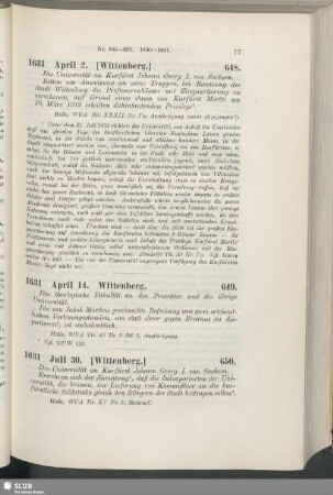 650. 1631, Juli 30. [Wittenberg]