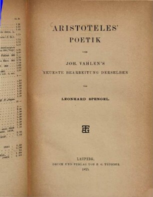 Aristoteles' Poetik und Joh. Vahlen's neueste Bearbeitung derselben