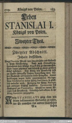 Leben Stanislai I. Königs von Polen. Zweyter Theil