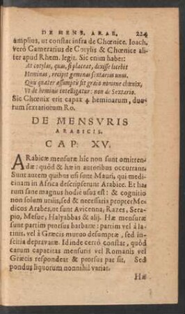 De Mensuris Arabicis. Cap: XV.