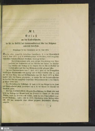 A. Bekanntmachung, die Berufung einer außerordentlichen evangelischen-lutherischen Landessynode betreffend, 12. Juni 1874