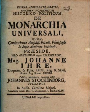 Specimen acad. hist.-pol. de monarchia universali