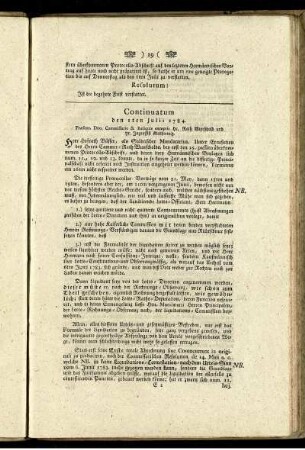 Continuatum den 1ten Julii 1784. - Continuatum den 6ten August 1784.