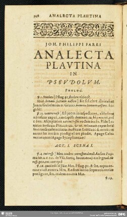 Joh. Philippi Parei Analecta Plautina In Pseudolum