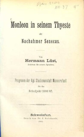 Monleon in seinem Thyeste als Nachahmer Senecas