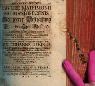 Disp. iur. de favore matrimonii in mitigandis poenis