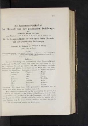 Die Zusammendrückbarkeit der Elemente und ihre periodischen Beziehungen.