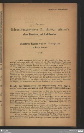 Das neue Beleuchtungssystem für photogr. Atelier's