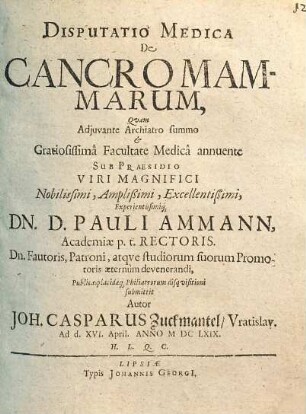 Disputatio Medica De Cancro Mammarum