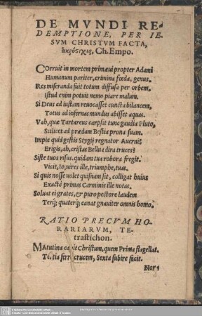 De Mundi Redemptione, Per Jesum Christum Facta