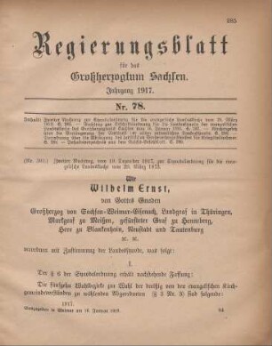 Nr. 300: Zweiter Nachtrag, vom 19. Dezember 1917, zur Synodalordnung für die evangelische Landeskirche vom 29. März 1873