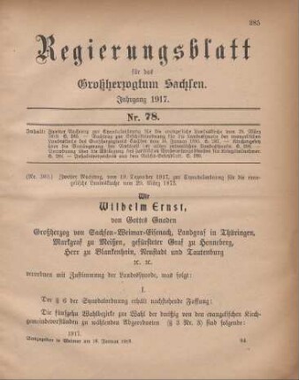 Nr. 300: Zweiter Nachtrag, vom 19. Dezember 1917, zur Synodalordnung für die evangelische Landeskirche vom 29. März 1873