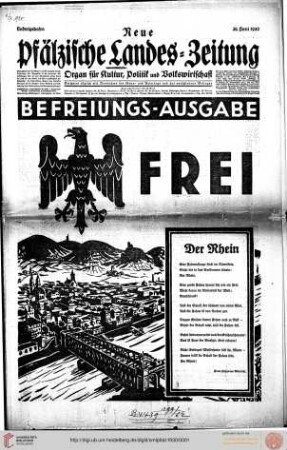 Sammlung von Zeitungsnummern hrsg. anlässlich der Räumung der besetzten Gebiete der Pfalz am 30.6.1930