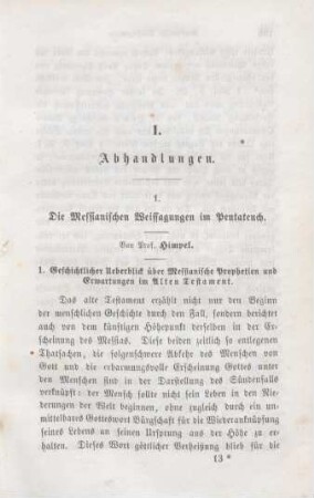 195-256 Die messianischen Weissagungen im Pentateuch : erster Artikel