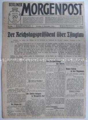 Tageszeitung "Berliner Morgenpost" mit Berichten und Dokumenten zum Fall von Tsingtau