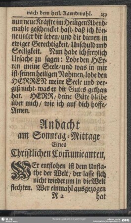 Mittags-Andacht nach dem Heil. Abendmahl
