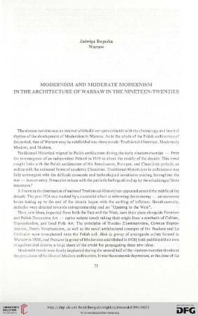 Modernism and Moderate Modernism in the Architecture of Warsaw in the Nineteen-Twenties