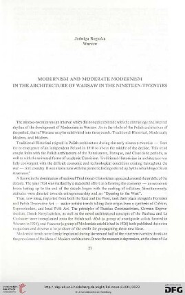 Modernism and Moderate Modernism in the Architecture of Warsaw in the Nineteen-Twenties
