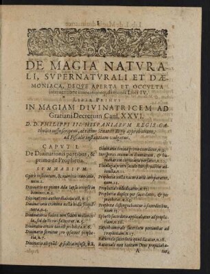 De Magia Naturali, Supernaturali Et Daemoniaca ... Liber Primus