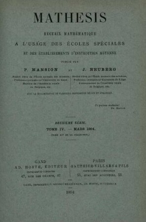 DEUXÈME SÉRIE. TOME IV. - MARS 1894.