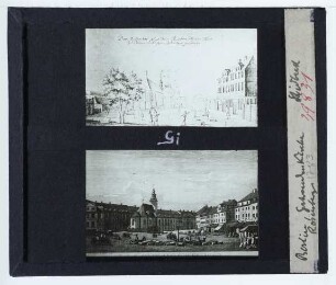 Berlin, Spittelmarkt,Berlin, Gertraudenkirche,Rosenberg, Ansicht des Spittelmarktes mit der Gertraudenkirche (Stich),Stridbeck (d.J.), Berlin 1690, Spittelmarkt mit Gertrauden-Hospital und Gertrauden-Kirche (Zeichnung)