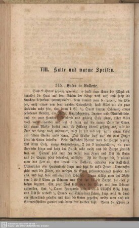 VIII. Kalte und warme Speisen