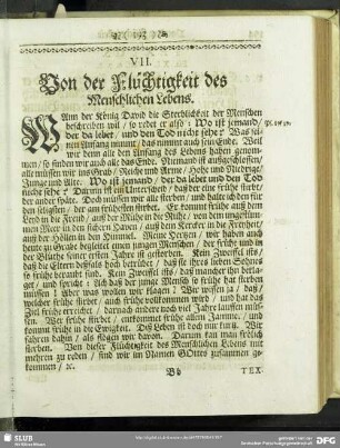 VII. Von der Flüchtigkeit des Menschlichen Lebens