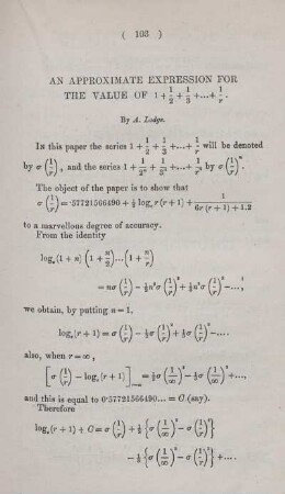 An approximate expression for the value of ... .