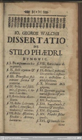 Io. Georgii Walchii Dissertatio De Stilo Phaedri