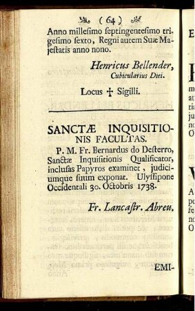 Sanctæ Inquisitionis Facultas.