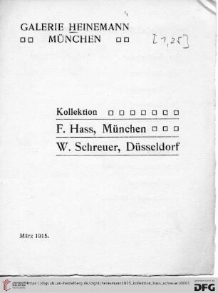 Kollektion F. Hass, München, W. Schreuer, Düsseldorf : März 1915