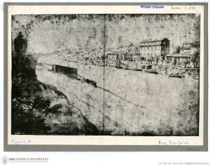 Der Tiber bei Ripa Grande in Rom mit dem Neubau des Ospizio di San Michele
