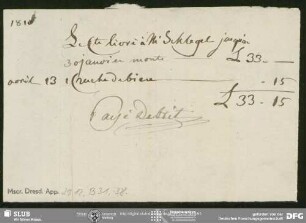 Rechnung von Unbekannt an August Wilhelm von Schlegel, Genf, 13.04.1810