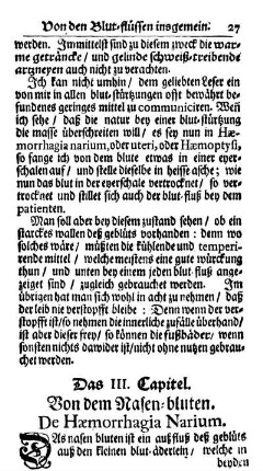 Das III. Capitel. Von dem Nasen-bluten. De Hæmorrhagia Narium.