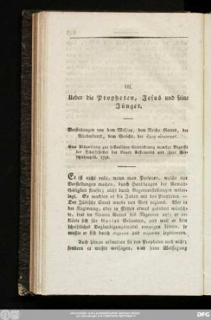 III. Ueber die Propheten, Jesus und seine Jünger.