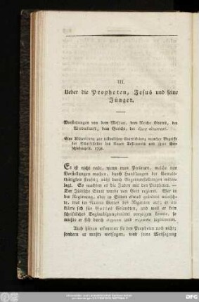 III. Ueber die Propheten, Jesus und seine Jünger.