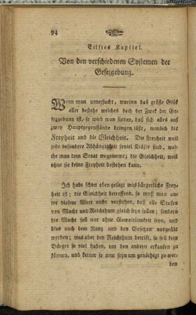 Eilftes Kapitel. Von den verschiedenen Systemen der Gesezgebung. - Zwölftes Kapitel. Eintheilung der Gesetze.