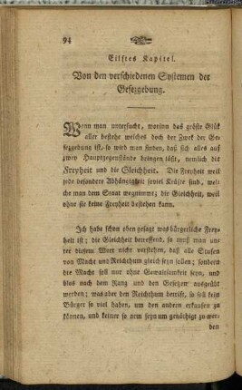 Eilftes Kapitel. Von den verschiedenen Systemen der Gesezgebung. - Zwölftes Kapitel. Eintheilung der Gesetze.