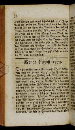 Monat August 1773.