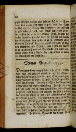 Monat August 1773.