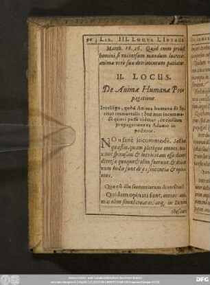 II. Locus. De Animae Humanae Propagatione.