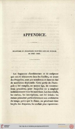 Appendice (Scultures et insciptions trouvés dans les fouilles de 1852 - 1853)