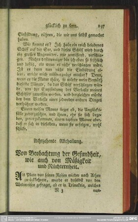 Achtzehente Abtheilung. Von Beobachtung der Gesundheit, wie auch von Mäßigkeit und Nüchternheit