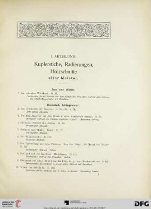 Kupferstiche, Radierungen, Holzschnitte alter Meister (Nr. 1-1277)
