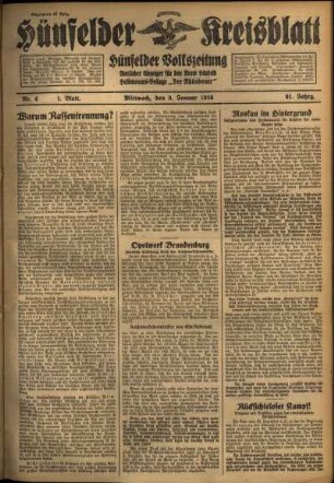 Erste Ausgabe vom Mittwoch, den 08. Januar 1936.