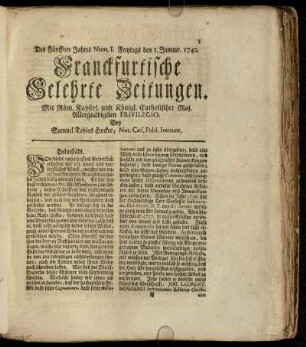 Num. I. Freytags den 1. Januar. 1740 - Num. X. Dienstags den 2. Februar. 1740