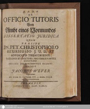 De Officio Tutoris : Dissertatio Juridica