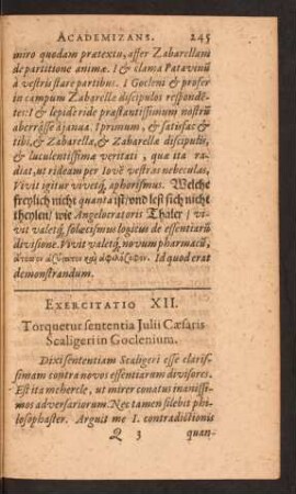 Exercitatio XII. Torquetur sententia Julii Caesaris Scaligeri in Goclenium.