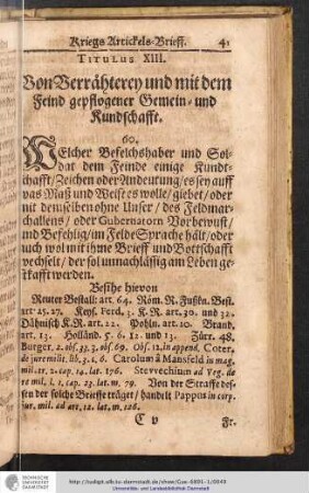Titulus XIII. Von Verrähterey und mit dem Feind gepflogener Gemein- und Rundschafft