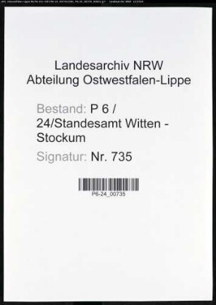 Sterberegister Standesamt Witten-Stockum